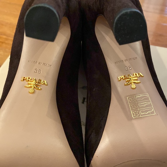 Prada Calzature Donna Camoscio brown suede peep toe boots size 38/8 - Picture 4 of 10